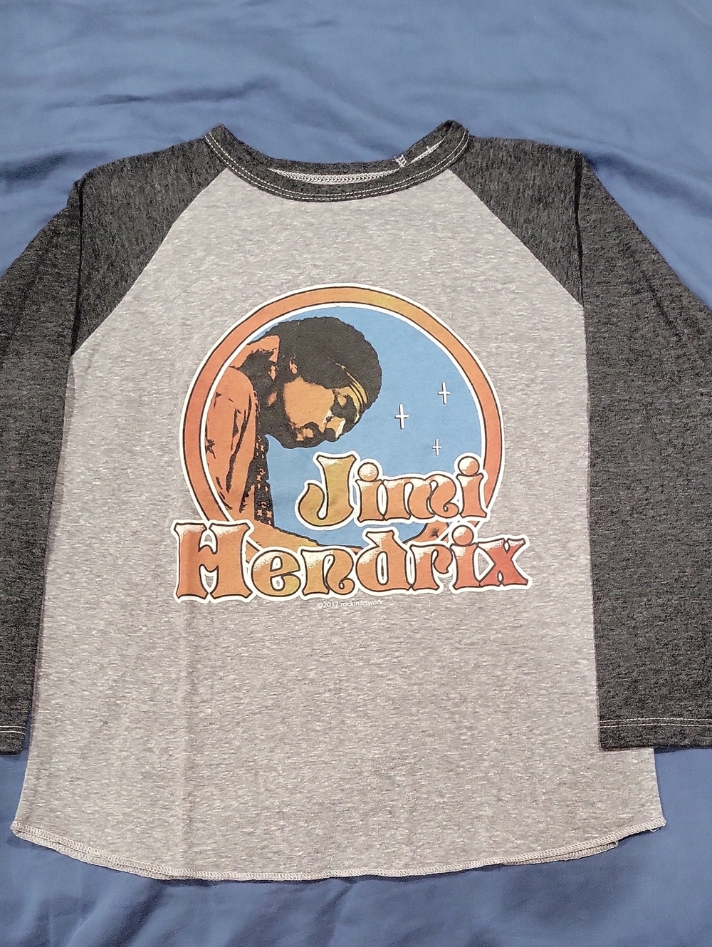 Rowdy Sprout Gray & Charcoal Raglan Tee with Retro Graphic